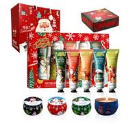 Coffret Cadeau pour Femme, Bougies Parfumées Cadeau, Coffret Crème Mains Cadeau, 4 Bougie Parfumées + 5 Creme Main, Cire de Soja Naturelle, Cadeau Noel pour Femmes, Mamans, Couples