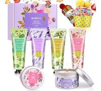 Coffret Cadeau pour Femmes, 4 Crème Mains & 2 Bougies Parfumées &1 paire de chaussettes, Coffret Cadeau de Noël pour Saint-Valentin,Coffret Cadeau d'Anniversaire pour Maman Petite Amie Meilleur Ami