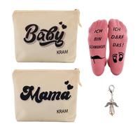 Coffret cadeau pour future maman 4 pièces Trousse de maquillage avec fermeture éclair Chaussettes Porte-clés, Rose, Moderne