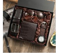 Coffret cadeau pour hommes 4PCS, portefeuille, montre, ceinture, lunettes de soleil