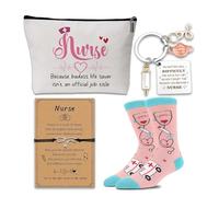 Coffret cadeau pour infirmière - 4 pièces avec trousse de maquillage, chaussettes, porte-clés et bracelet - Accessoires infirmières pour infirmière, Noël et remerciement