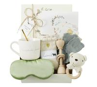 Coffret cadeau pour maman et bébé | Cadeau de grossesse et de fête prénatale pour elle | Tasse Mama Bear, masque pour les yeux et hochet pour bébé
