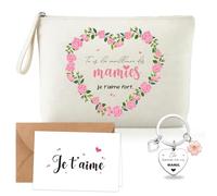 Coffret Cadeau pour Mamie - Trousse de Maquillage + Porte-Clés Je t'aime + Carte - Idée Cadeau Originale pour Fête des Mères, Anniversaire, Noël - Cadeau Grand-Mère, Mémé