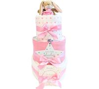 Coffret cadeau pour nouveau-né à 3 étages avec gâteau à couches et panier cadeau idéal pour une fête prénatale et de nouveaux parents Guess How Much I Love You