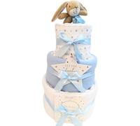 Coffret cadeau pour nouveau-né à 3 étages avec gâteau à couches et panier cadeau idéal pour une fête prénatale et de nouveaux parents Guess How Much I Love You