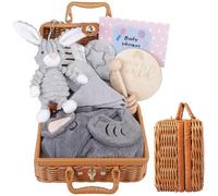 Coffret cadeau pour nouveau-né : ensemble cadeau 9 en 1 pour bébé, cadeau de baby shower avec foulard triangulaire, paniers, cartes de naissance, cartes de félicitations, chaussettes, peluches