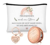 Coffret Cadeau pour Petite Amie Comprenant 1 Trousse de Maquillage, 1 Miroir de Voyage avec Grossissement et 1 Porte-Clés pour Meilleure Amie, Cadeaux d'anniversaire et de Noël pour Amie