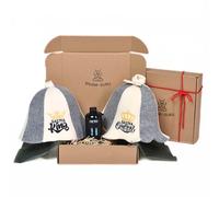 Coffret cadeau pour sauna « Sauna King & Queen » - 2 chapeaux de sauna en 100 % feutre de laine + infusion d'eucalyptus - Kit sauna de luxe pour deux - Accessoires de sauna et idée cadeau pour les