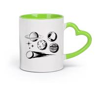 Coffret cadeau pour tasse à latte avec anse Planète Espace Étoiles Planète Garçon （11oz/320ml） Cadeau humoristique pour les amateurs de café, les collègues et les amis Vert