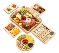 Coffret cadeau premium de planches à charcuterie - 23 pièces, bambou - Grande planche à fromage et plateau à fruits pour fête de Noël, anniversaire, pendaison de crémaillère ou mariage