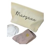 Coffret Cadeau prénom personnalisé, Pochette en Velours Côtelé, Cotons Démaquillants Lavables, Chaussettes- Couleur au Choix