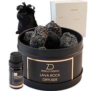 Coffret Cadeau Relaxation Bois Santal Lavande | Diffuseur Pierre Lave sans Fil 25 Pierres Naturelles Huiles Essentielles Premium