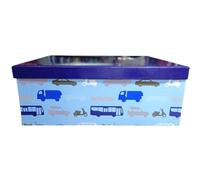 Coffret cadeau rigide Urban City, bleu, 20 x 12 x 8 cm, avec couvercle brillant, design métropolitain avec véhicules