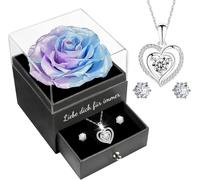 Coffret cadeau Roses éternelles avec collier et boucles d'oreilles - Bleu+violetti