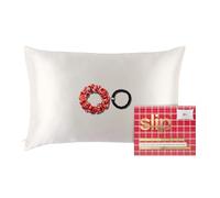Coffret Cadeau Slip Silk 100% Soie de mûrier composé d'une taie d'oreiller Blanche (51 x 76 cm) et de Deux chouchous en Soie 22 Momme, Disponibles en différents Coloris.