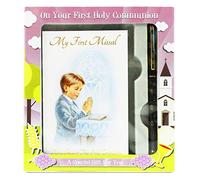 Coffret cadeau souvenir de première communion pour garçon avec livre de prières et stylo