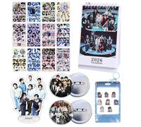 Coffret cadeau Stray Kids - 12 autocollants pour ordinateur portable Stray Kids, 1 calendrier 2026 Stray Kids, 1 porte-cartes, 1 support en acrylique Stray Kids, 2 broches à boutons