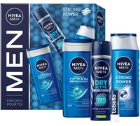 Coffret cadeau Strong Power NIVEA MEN Produits de soin rafraîchissants Gel douche Fresh Ocean Dry Active Spray déodorant Strong Power Shampooing Labello Men Active
