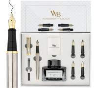 Coffret Cadeau Stylo Plume, Comprenant Un Flacon D'Encre, 6 Cartouches D'Encre, Un Convertisseur De Recharge D'Encre, 4 Plumes De Rechange, Calligraphie Et Écriture [Argenté Or]