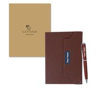 Coffret cadeau stylo pour homme et femme, 2 en 1 personnalisé, texture cuir, agendas pliants pour mari, père, cadeaux de Diwali, cadeaux de Nouvel An personnalisés pour employé - Marron