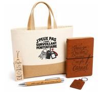 Coffret Cadeau Surveillant Pénitentiaire J'peux pas | Sac Cabas Coton et Jute 18 L, Carnet, Stylo Bambou, Porte-Clés, Marque-Page | 5 Pièces | Idée Cadeau Administration Pénitentiaire Noël Départ