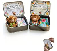 Coffret Cadeau Vache des Highlands Câlinement de Poche, Mini Peluche Douce avec Carte et Boîte, Cadeau de Soutien Émotionnel Adorable pour Femmes et Amies, Souvenir Câlin Portable pour (#All)
