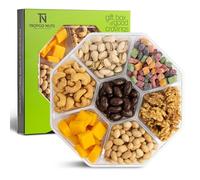 Coffret cadeau vert 7 sections - Cadeaux gourmands avec pistaches, noix de cajou, cacahuètes, mini-cubes de mangue, bouchées de mangue, noix et amandes au chocolat
