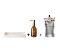 Coffret cadeau Wellmark Marble - plateau 30x12x3.5cm - Marbre Blanc - Savon liquide 250ml - recharge 1 litre bambou SW547750 / SW454599 / SW454652