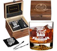 Coffret Cadeau Whisky Vintage - 4 Pierres de Refroidissement en Granit, Boîte en Bois, Verre, Pince à Glace et Dessous de Verre - Idée Cadeaux pour Papa