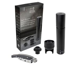 Coffret cadeaux PopnPreserve avec un tire-bouchon sommelier noir et une pompe