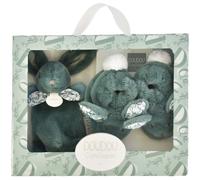 DOUDOU ET COMPAGNIE - Coffret Naissance Lapin Doudou Vert Sauge avec Chaussons Bébé Coordonnés - Peluche Doudou Douce dès la Naissance - Boîte Cadeau pour Offrir - Idée Cadeau Mixte - DC4260