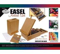 Coffret - Chevalet D'artiste - Acrylique, Aquarelle, Pastels, Crayons Et Accessoires - 104 Pièces