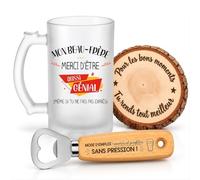 Coffret Chope de Bière Mon Beau-Frère… merci d'être aussi génial (même si tu ne fais pas exprès) | Chope Verre Givré 470 ml, Décapsuleur Gravé, Dessous de Verre Bois | 3 Pièces | Cadeau Fête des Pères