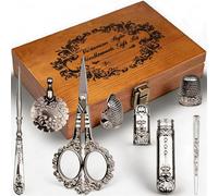 Coffret Ciseaux à Broder Vintage, Set Couture avec Ciseaux, Dé à Coudre, Coupe-Fil, Kit Outil de Broderie pour Point de Croix, Idée Cadeau pour Maman Couturière(Argent)