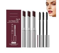 Coffret classique rouge à lèvres hydratant et mascara brun longue tenue, soin nourrissant pour les lèvres qui rehausse la couleur naturelle, duo maquillage quotidien (3 pcs)