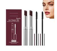 Coffret classique rouge à lèvres hydratant et mascara brun longue tenue, soin nourrissant pour les lèvres qui rehausse la couleur naturelle, duo maquillage quotidien (2 pcs)