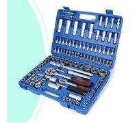 Coffret Clé à Cliquet et Embouts, Jeu de Clés à Douille, avec une mallette bleue, 108 pièces, Dimensions: 38,5 x 27 x 8,5 cm