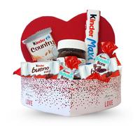 Coffret coeur KINDER et son assortiment de 25 chocolats Schokobons et Mini-Bueno, Maxi et Country et petit pot en verre de Pâte à Tartiner | Boîte Cadeau "LOVE" Prête à Offrir