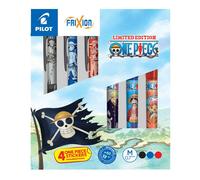 PILOT x ONE PIECE - Coffret Collector de 3 Frixion Ball + 3 FriXion Ball Plus + 4 Stickers - Stylos Effaçables - Édition limitée One Piece - Rollers rechargeables - Noir, Bleu, Rouge - Pointe Moyenne