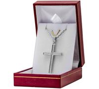 Coffret collier homme grande croix en argent 925 rhodié avec brillants et chaine de 50cm