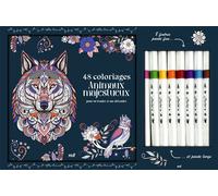 Coffret Coloriages - Animaux majestueux Un carnet à colorier avec des feuilles détachables et 8 feutres - Collectif - Merci Les Livres - Coffret - Livre-jeu