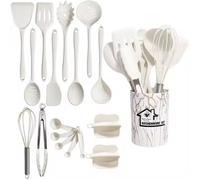 Coffret complet 18 ustensiles cuisine silicone marbré blanc nuage pour poêles antiadhésives NORVYN