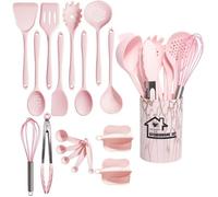 Coffret complet 18 ustensiles cuisine silicone marbré rose lait oolong pour poêles antiadhési NORVYN