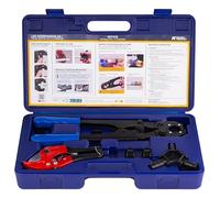 Coffret complet pour le sertissage des raccords sur tubes PER et multicouche NOYON & THIEBAULT contient 1 pince à sertir, 1 coupe tube, 1 ébavureur/calibreur, 2 inserts profil TH 16/20 mm