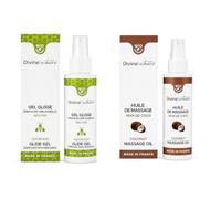 Coffret Couple Massage et Intimité - 2 x 100 ml Flacon Pompe | Huile de Massage Comestible Bio Coco, Gel Lubrifiant Intime Neutre, Fabriqué en France, Sans Paraben, Idée Cadeau