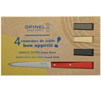 Opinel - Boîte de 4 Couteaux de Table N°125 Bon Appétit Loft - Lame Acier Inox - Manche Charme - Fabrication Française - Rouge, Noir, Bois Naturel et Poivre