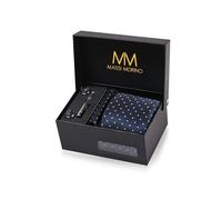Coffret cravate avec boutons de manchette, pochette et pince à cravate - Coffret de luxe pour homme en coffret cadeau - Cravate homme, bleu foncé à pois
