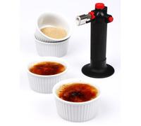 Coffret crème brûlée - Secret de Gourmet - 5 pièces - Chalumeau et ramequins en céramique blanche