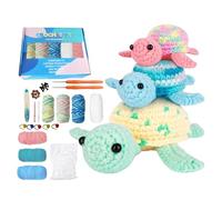 Coffret Crochet Animaux - 3 Pièces Modèle Tortue Marine À Crocheter | Coffret Crochet pour Débutants avec Tutoriels Vidéo Étape par Étape,Pour et Adultes, Projet de Loisir Créatif à Faire à la