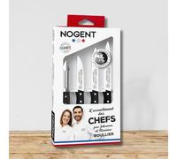 Coffret Cuisine - Expert Affidenté® - Éplucheur 2 Tranchants + 3 Couteaux Office (6,5 cm, 8 cm, 9 cm) - Technologie Affidenté® 4 dents/mm - Lame Inox Sans Aiguisage - Fabriqué en France - 00087V